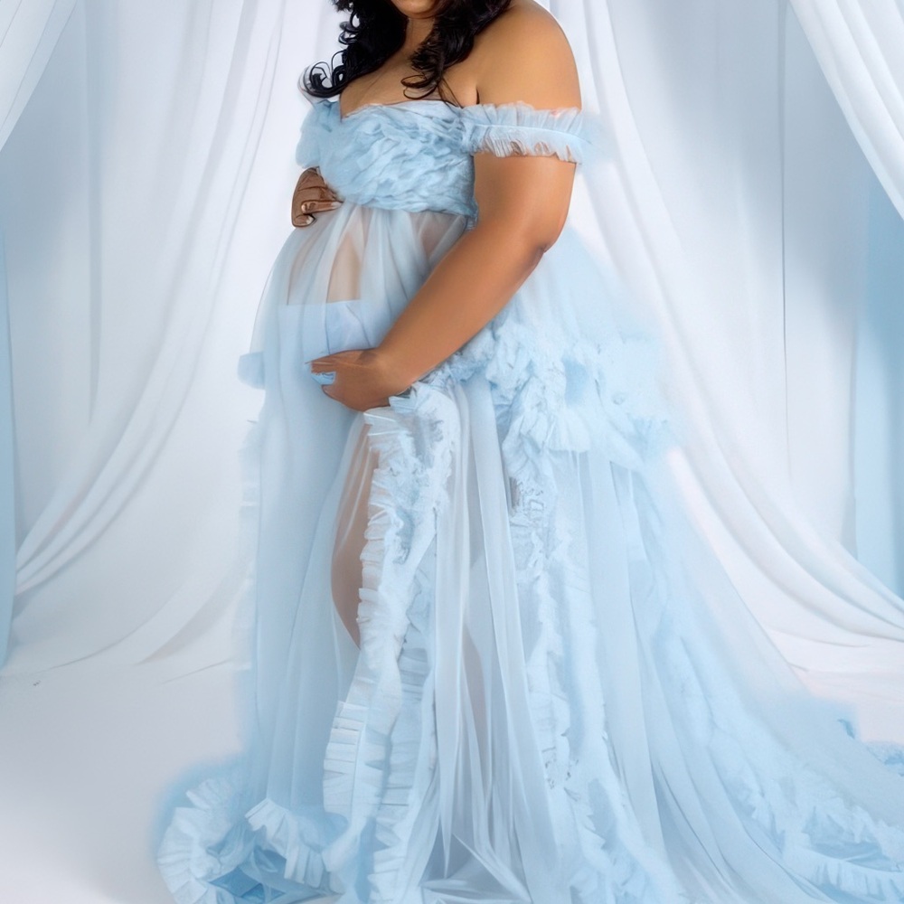 Corset Light Blue Maternity Robe plus size